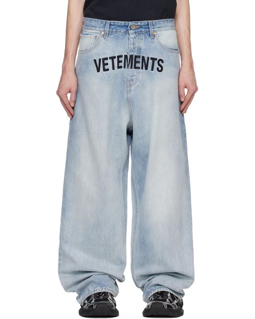 Vetements Black Embroidered Logo Baggy Jeans for men