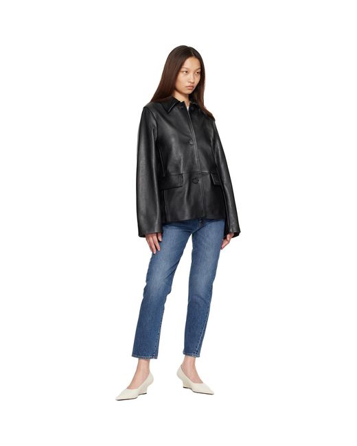 Totême Black Grained Leather Jacket
