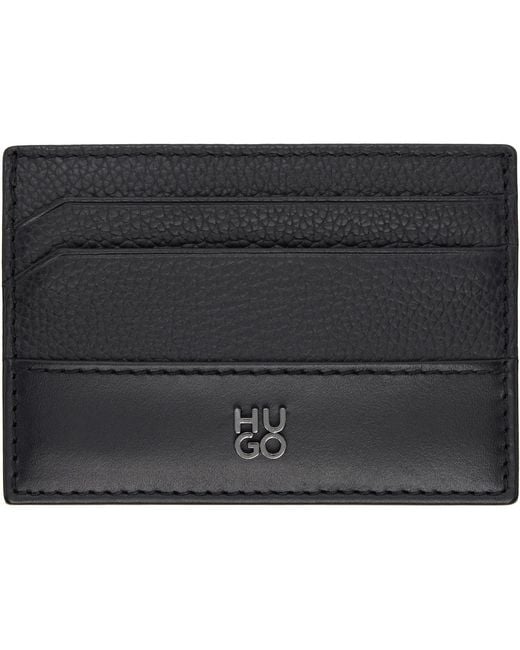 HUGO Black Stacked-Logo Trim Card Holder for men