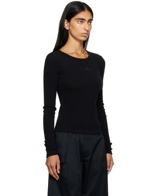 MM6 by Maison Martin Margiela Black Wool Blend Rib Jersey Long-Sleeved T-Shirt