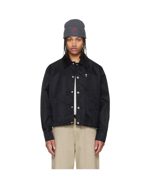 AMI Black Nylon 'Ami De Coeur' Stud Buttoned Jacket for men