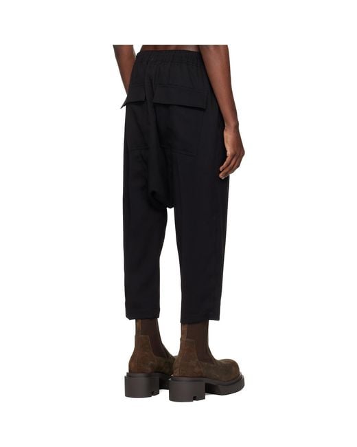Rick Owens Black Temple Drawstring Cropped Trousers for men