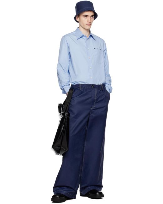 Marni Blue Navy Elasticized Trousers for men