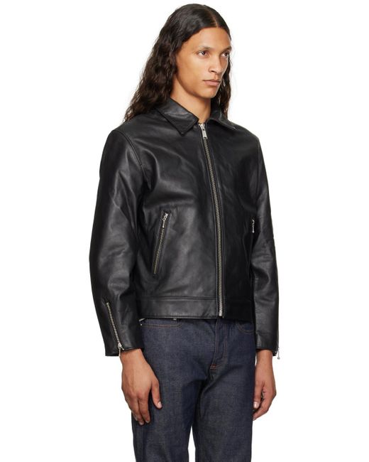 Nudie Jeans Black Eddy Rider Leather Jacket for men