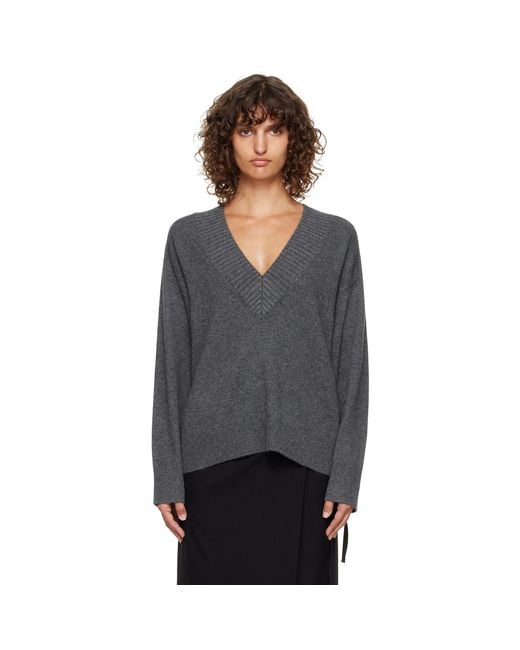 Loulou de Saison Black Sage Lds V Neck Cashmere Sweater