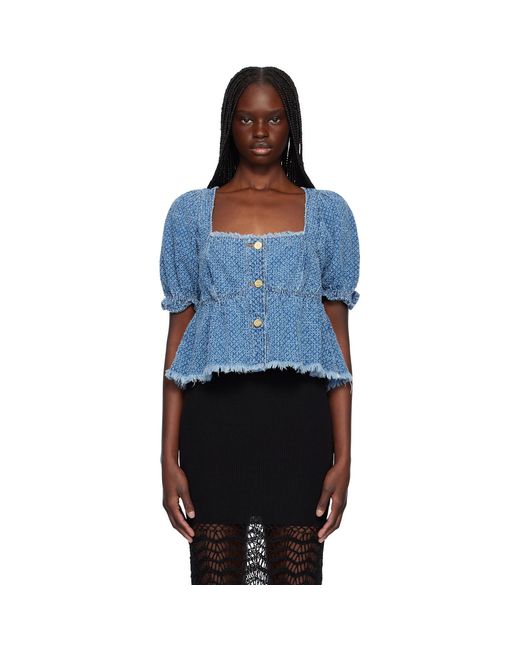 Ganni Blue Fluffy Denim Blouse