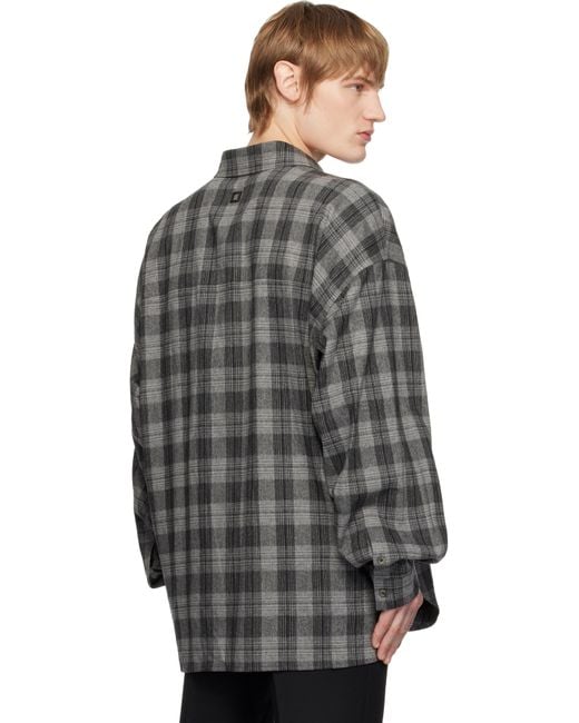 メンズ Wooyoungmi グレー チェック シャツ Black