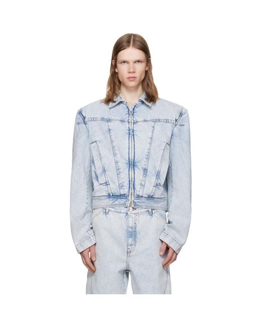 Louis-Gabriel Nouchi Blue Wide-Shoulder Zipped Denim Jacket for men