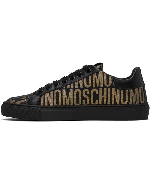Moschino Black & Gold Allover Logo Sneakers for men