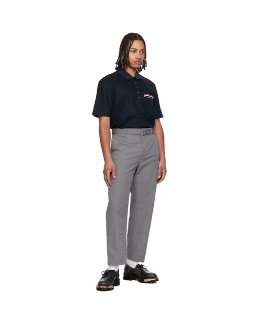 Thom Browne Black Short Sleeve Pocket Polo Rwb Embroidery Polo for men