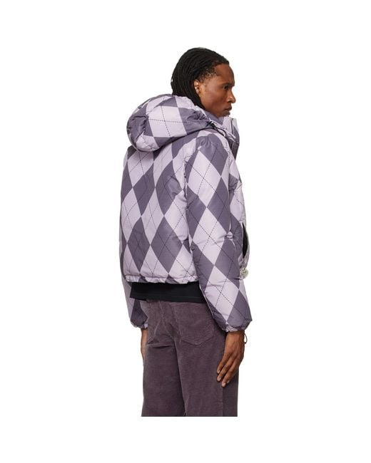 Chopova Lowena Purple Argyle Puffer Jacket for men
