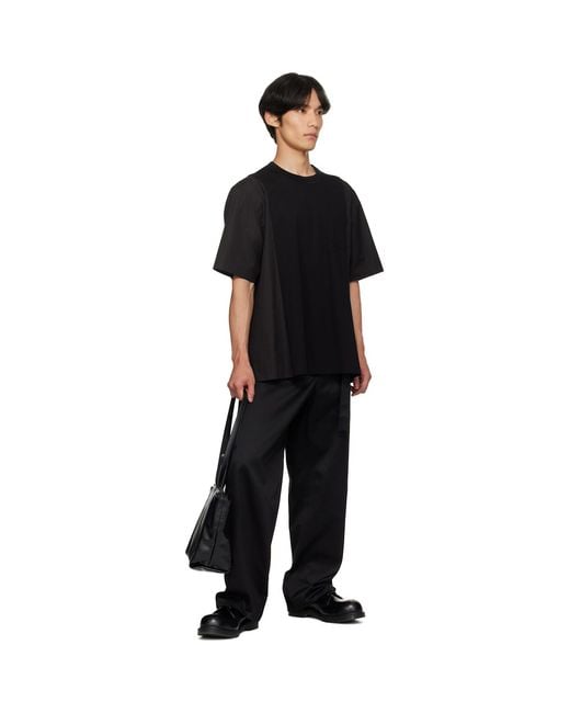 Sacai Black Poplin & Cotton Jersey T-Shirt for men