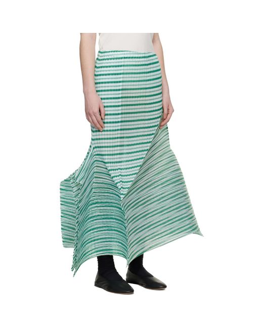 Issey Miyake Green Generic Stripes Machine Pleats Midi Skirt