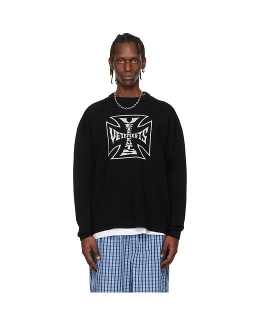 Vetements Double Biker Cross Logo Sweater in Black for Men | Lyst