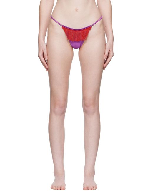 Fleur du Mal Multicolor Purple Fringe V-string Thong