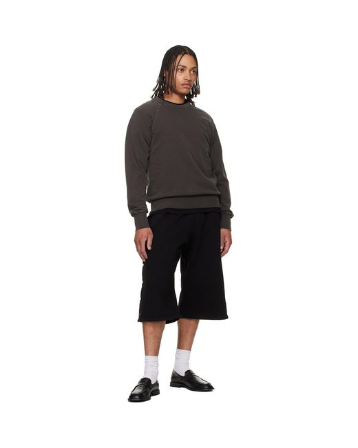 Les Tien Black French Terry Binded Neck Raglan Sweatshirt for men
