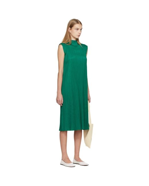 Pleats Please Issey Miyake Green Monthly Colors November Midi Dress