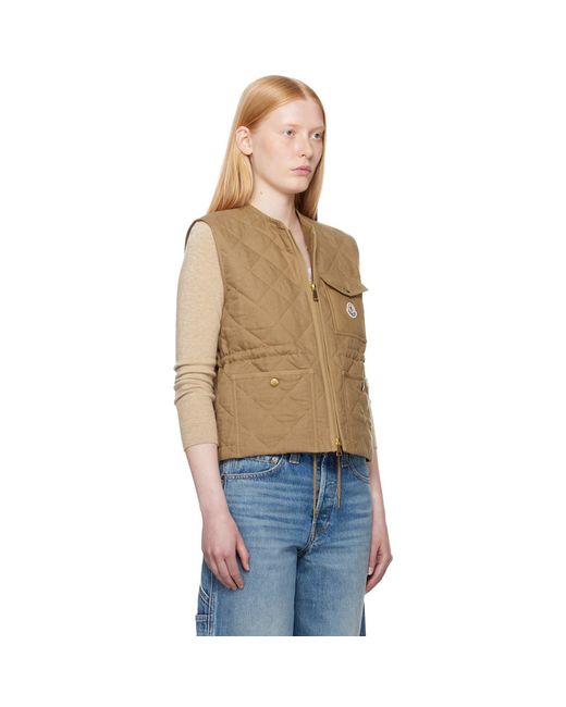 Moncler Blue Tan Vigny Diamond-quilted Padded Linen Vest