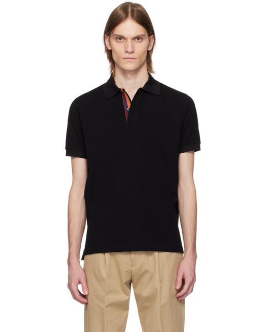 メンズ Paul Smith ブラック アーティスト ストライプ プラケット ポロシャツ Black