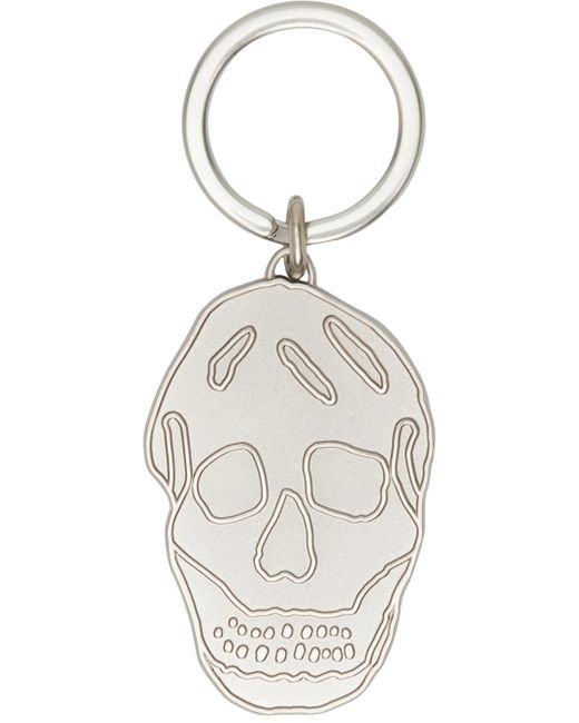 Alexander McQueen Metallic Silver Skull Keychain for men