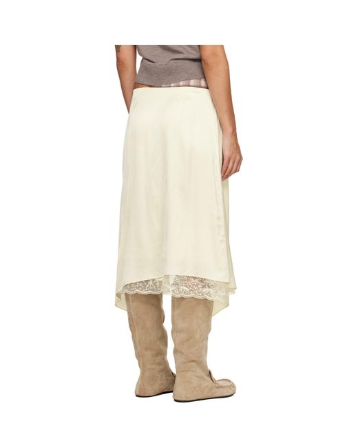 Acne Natural Off- Layered Satin Midi Skirt