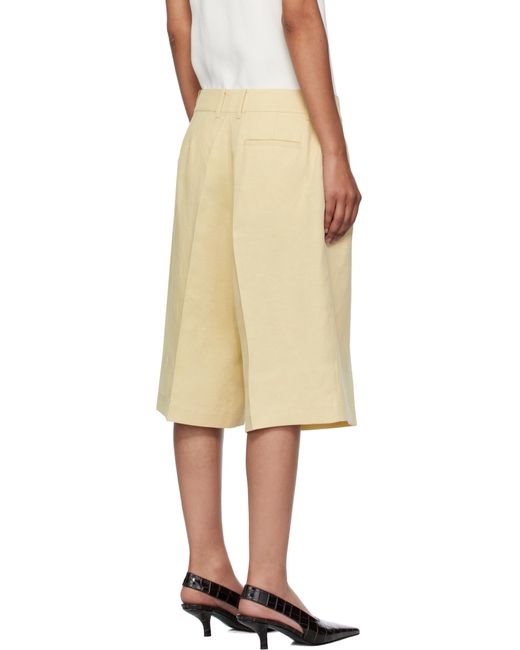 Frankie Shop Natural Bilbao Pleated Linen Bermuda Shorts