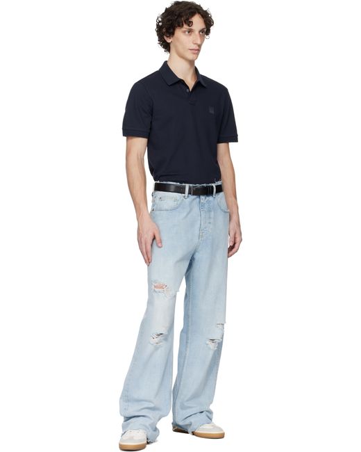 メンズ Boss ネイビー スリムフィット ストレッチコットン ロゴパッチ ポロシャツ Blue