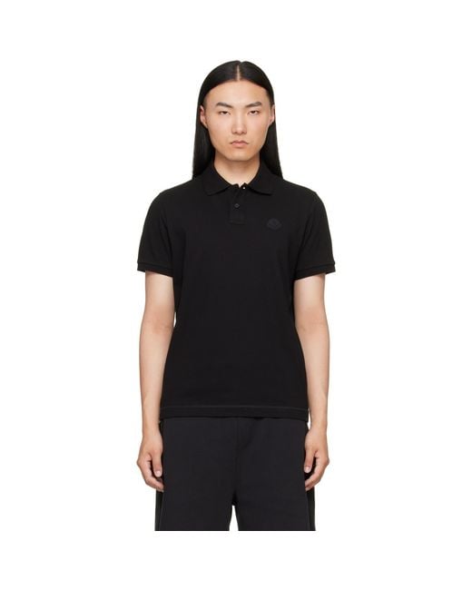 Moncler Black Logo Cotton Piquet Polo for men