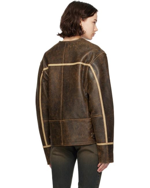 Guess ブラウン クラックレザー ジャケット ブラック | Lyst