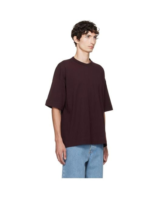 Dries Van Noten Red Burgundy Dropped Shoulder T-Shirt for men
