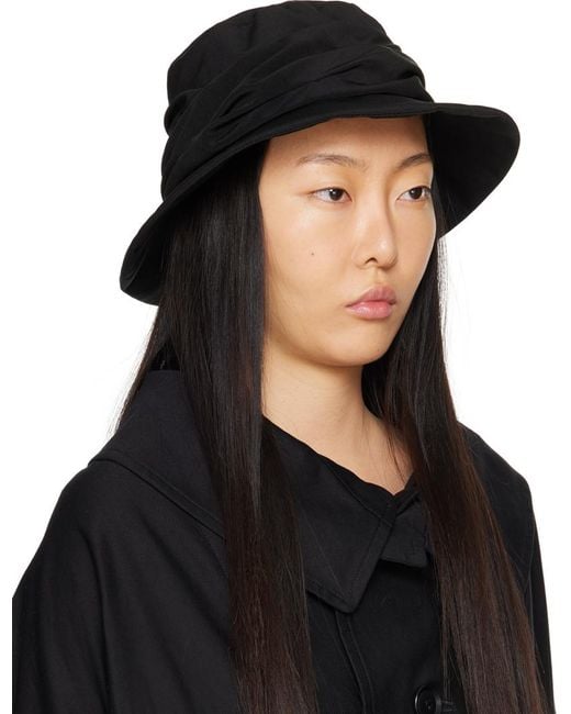 Y's Yohji Yamamoto Black Crepe De Chine Cross Gather Hat