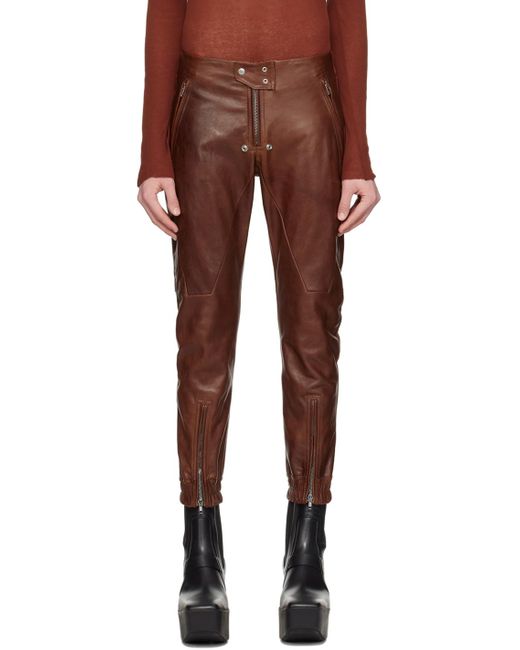 Pantalon luxor brun en cuir Rick Owens pour homme en coloris Red