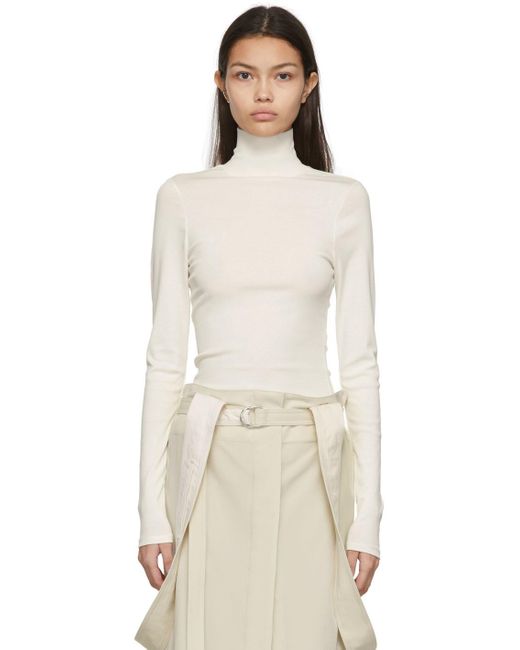 Lemaire Cotton Off- Second Skin Turtleneck in Chalk (White) - Lyst