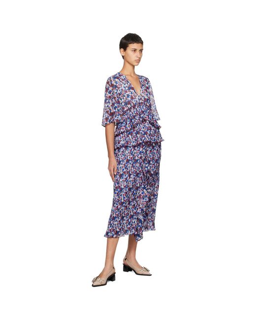 Ganni Blue Multicolor Pleated Blouse