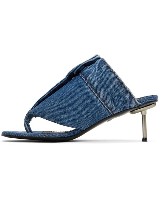 Sandales à talon aiguille bleues en denim à bride de style tong Coperni en coloris Blue
