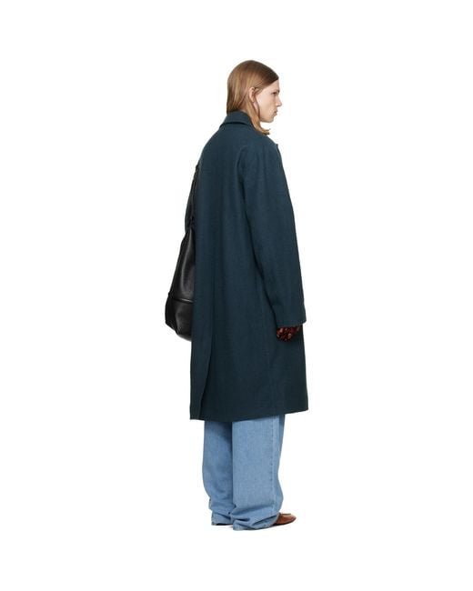 Dries Van Noten Blue Wool Melton Coat for men