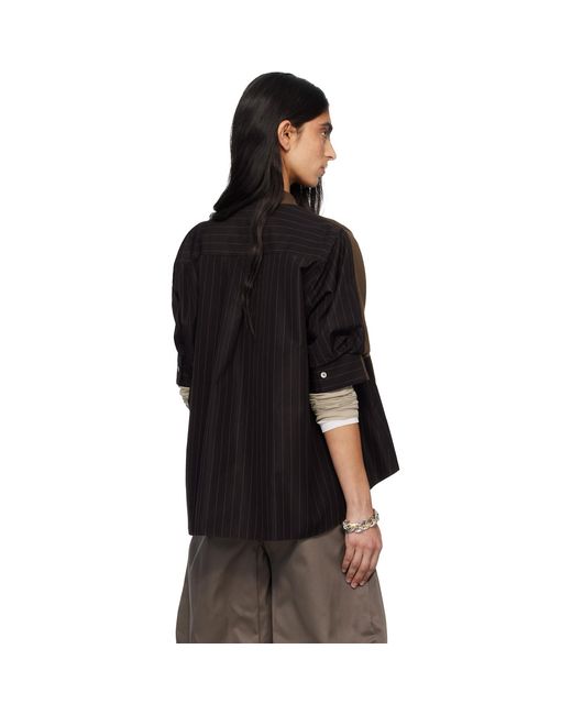 Sacai Brown Chalk Stripe & Cotton Knit Cardigan