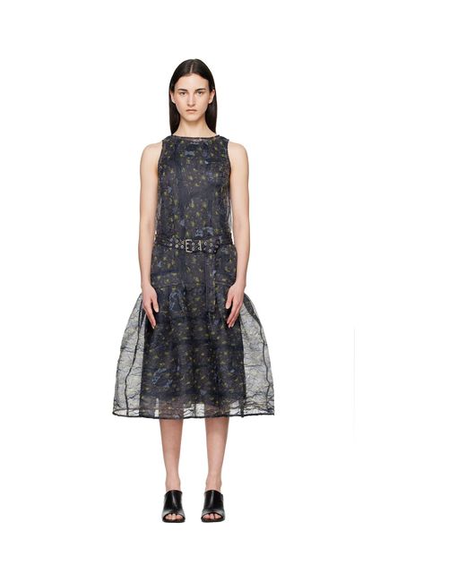 Ganni Black Shibori Organza Midi Dress