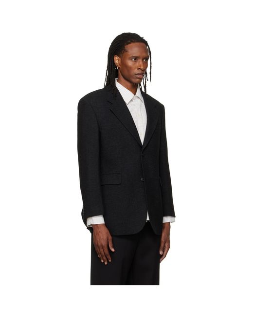 TONYWACK Black Herringbone Wool Relaxed Tailored Blazer for men