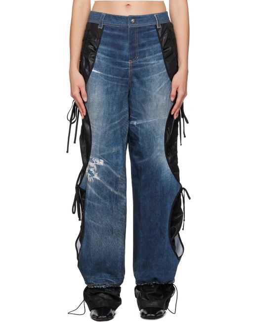 ★Andersson Bell★DENIM TROMPE L`OEIL LAYERED TYING PANTS DENIM TROMPE L`OEIL LAYERED TYING PANTS apa768w(WASHED BLUE
