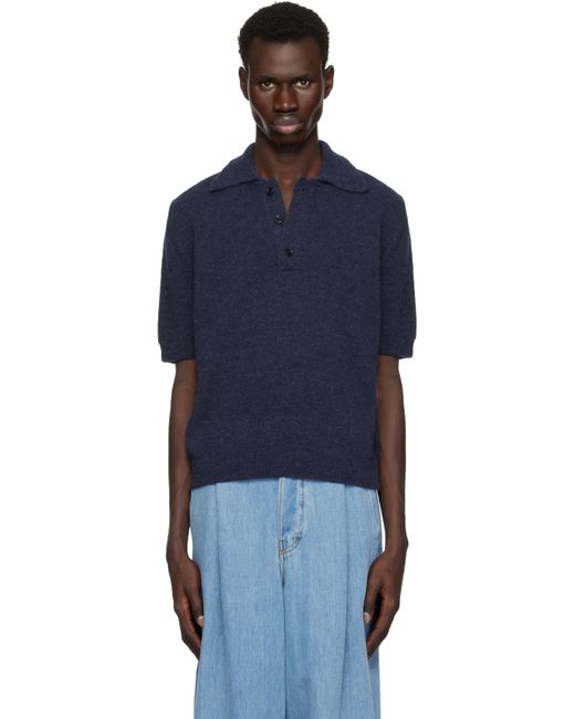 メンズ Dries Van Noten ネイビー アルパカウール ニットポロシャツ Blue