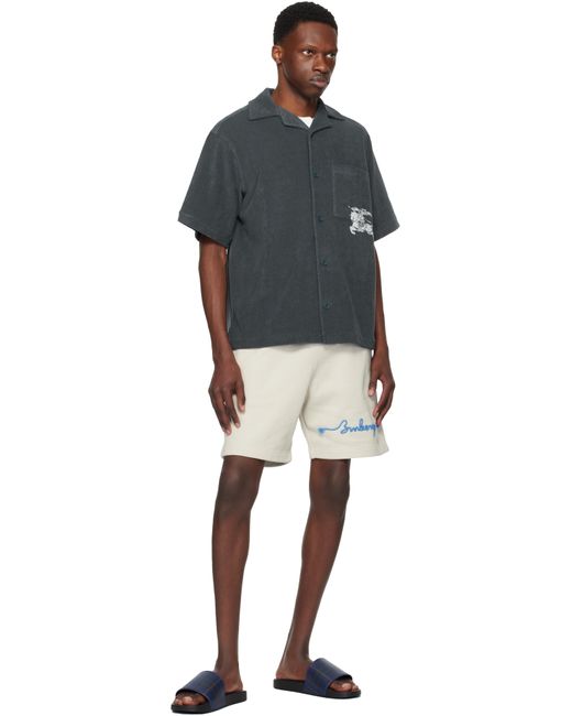 メンズ Burberry ネイビー チェック プールスライド Black