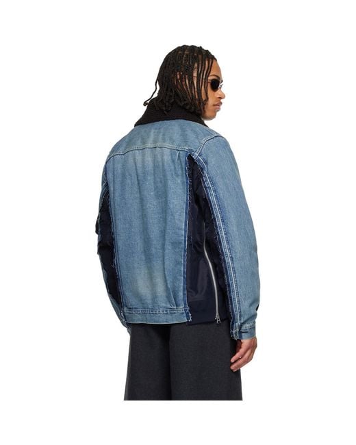 Sacai Blue Nylon Twill & Denim Jacket for men