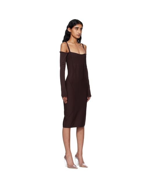 Mugler Black Burgundy Knit Midi Dress