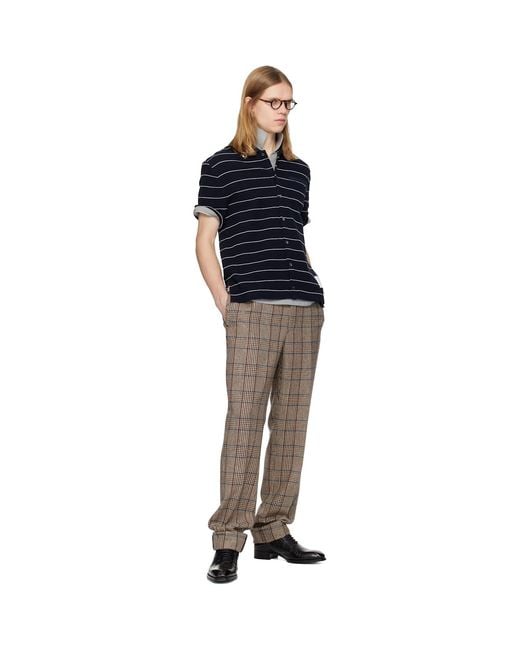Thom Browne Black Textured Stripe Short Sleeve Shirt for men