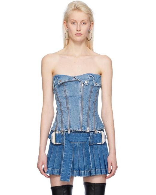 Dion Lee Blue Biker Denim Corset