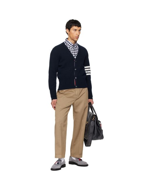 Thom Browne Blue Intarsia Horse Merino Wool 4-Bar Cardigan for men
