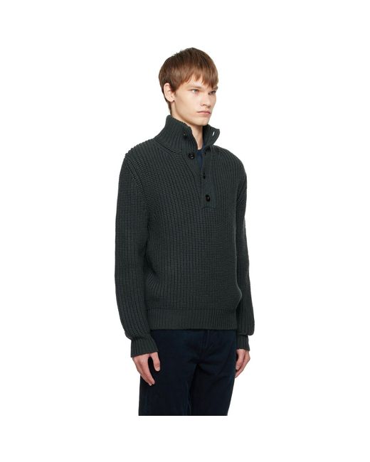 Tom Ford Black Cashmere Wool Half Button Sweater for men