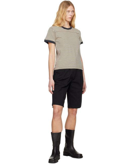 Carter Young ベージュ＆ネイビー Football ボーダー Tシャツ Black