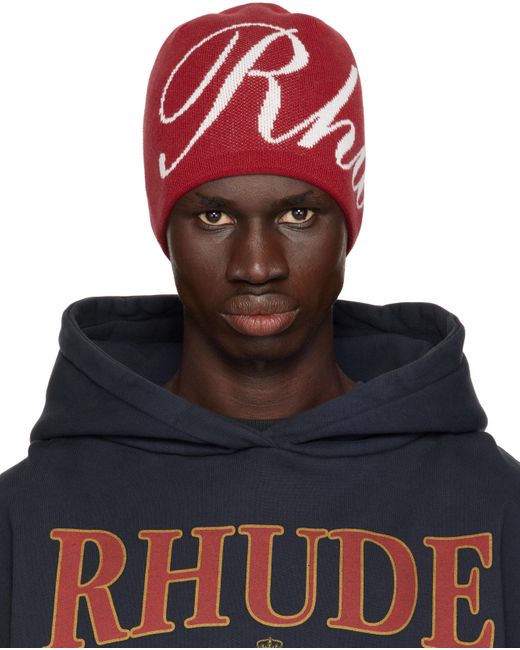 メンズ Rhude レッド Script ニットビーニー Blue